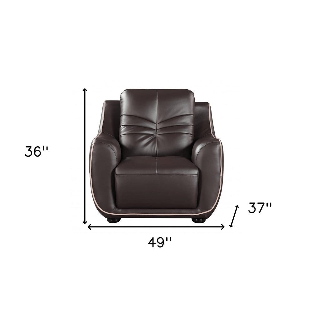 Leather Match Solid Color Flared Arms Club Chair Brown Legs