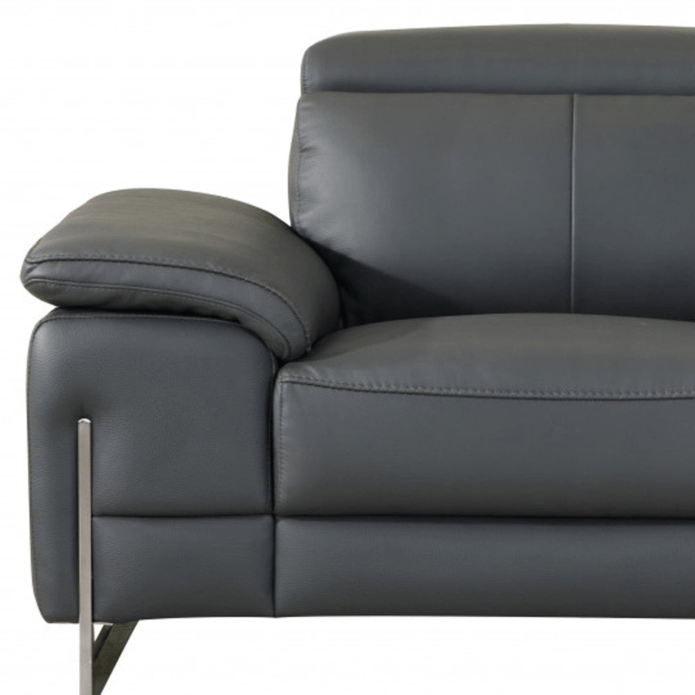 87" Gray And Silver Faux Leather Club Chair